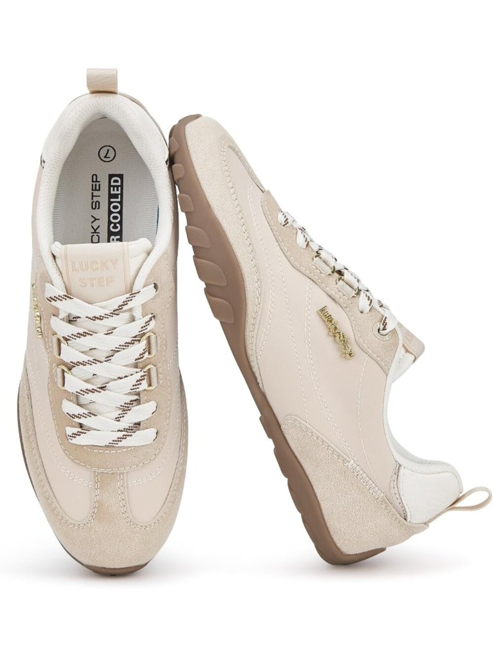 Women's Beige Faux Leather Retro Fashion Comfortable Lace Up Skate Sneakers